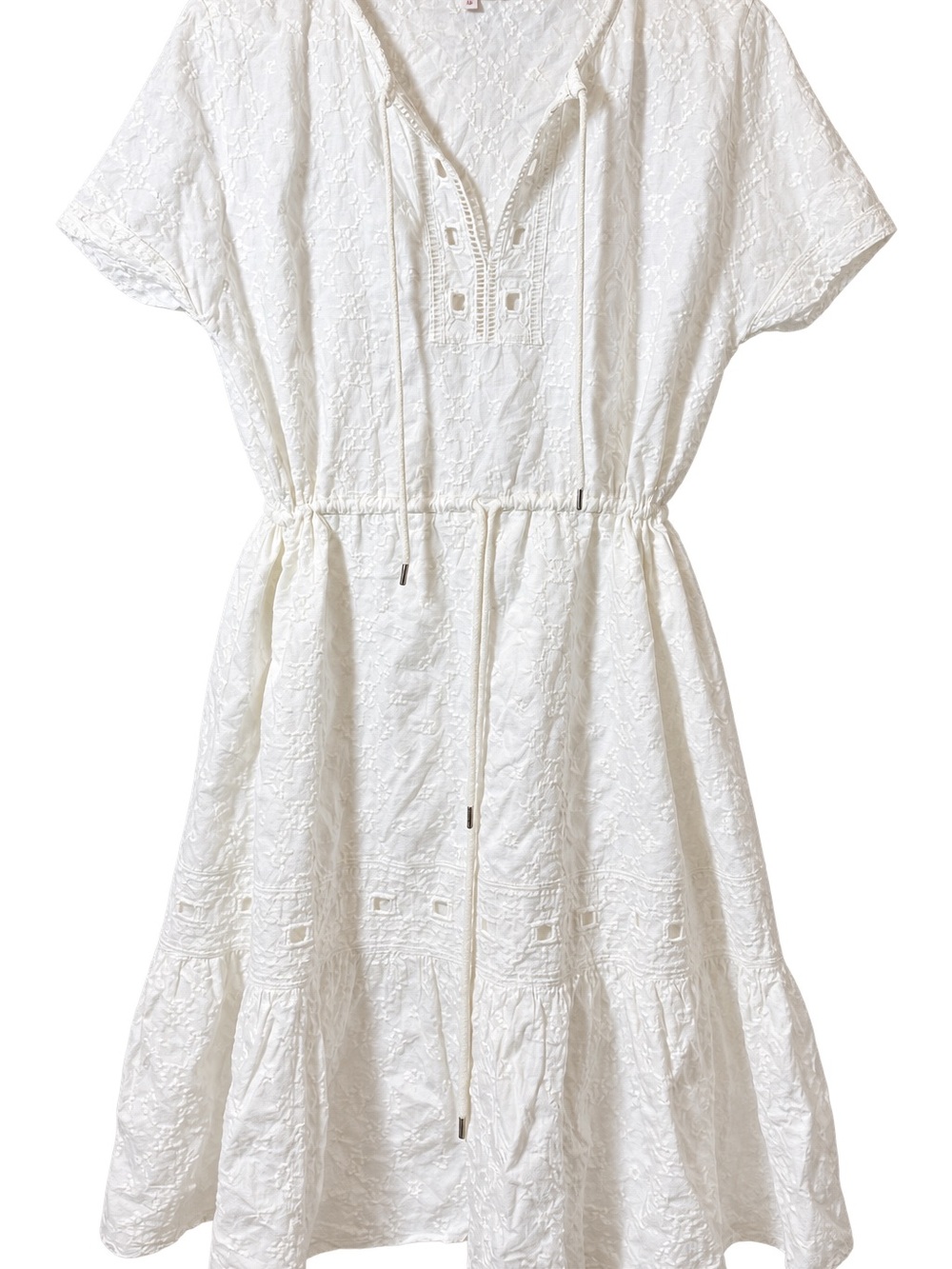See by Chloé Ivory Eyelet Embroidered Tiered Mini Dress